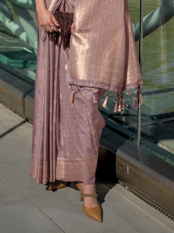 Peach_Premium_Katan_Silk_With_Blouse_Piece_For_Women_&_Girls