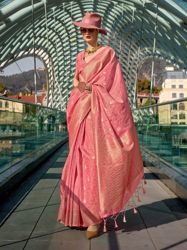 Pink_Premium_Katan_Silk_With_Blouse_Piece_For_Women_&_Girls