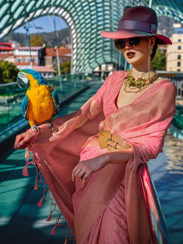 Pink_Premium_Katan_Silk_With_Blouse_Piece_For_Women_&_Girls