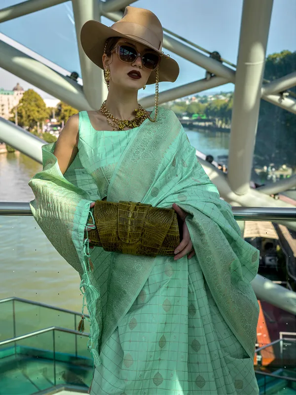 Green_Premium_Katan_Silk_With_Blouse_Piece_For_Women_&_Girls