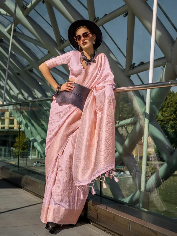 Pink_Premium_Katan_Silk_With_Blouse_Piece_For_Women_&_Girls
