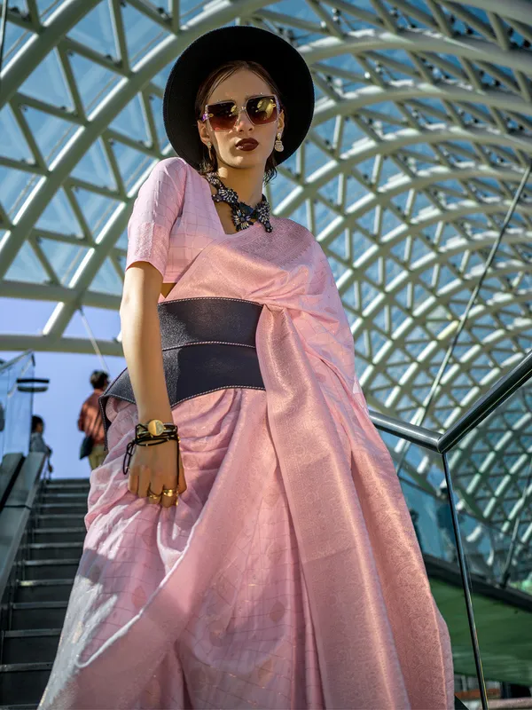 Pink_Premium_Katan_Silk_With_Blouse_Piece_For_Women_&_Girls