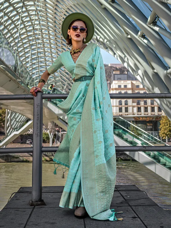 Green_Premium_Katan_Silk_With_Blouse_Piece_For_Women_&_Girls