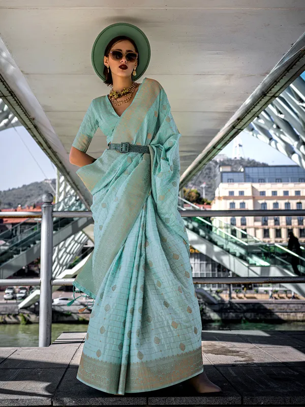 Green_Premium_Katan_Silk_With_Blouse_Piece_For_Women_&_Girls