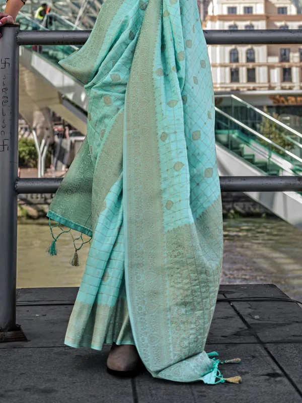Green_Premium_Katan_Silk_With_Blouse_Piece_For_Women_&_Girls
