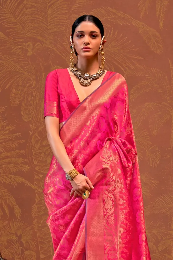 Pink_Premium_Silk_With_Blouse_Piece_For_Women_&_Girls