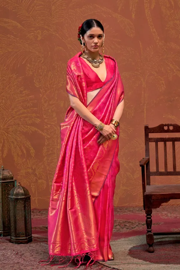 Pink_Premium_Silk_With_Blouse_Piece_For_Women_&_Girls