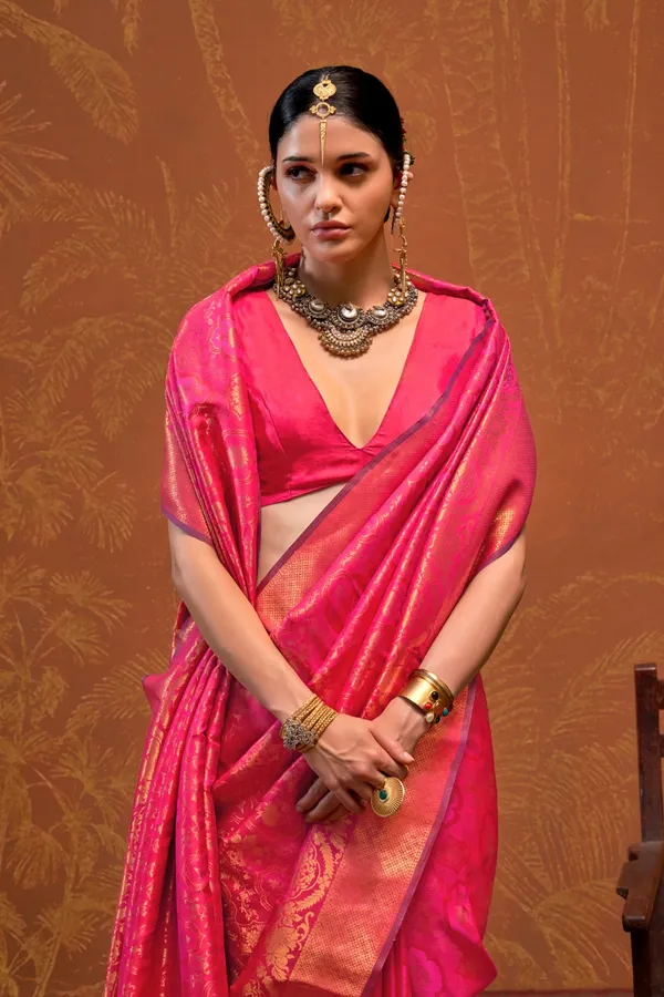 Pink_Premium_Silk_With_Blouse_Piece_For_Women_&_Girls