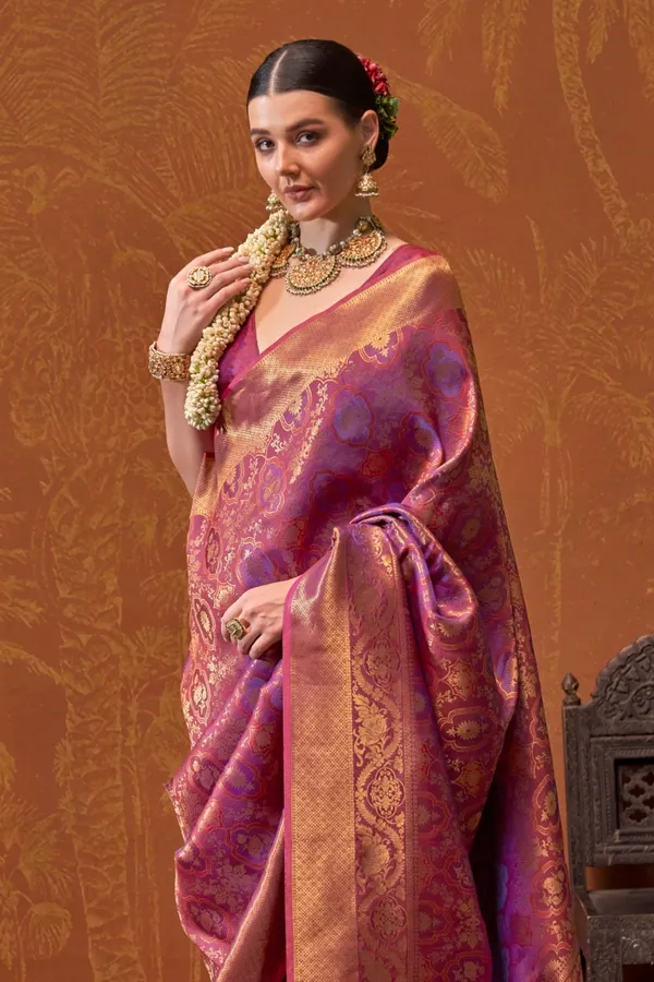 Purple_Premium_Silk_With_Blouse_Piece_For_Women_&_Girls
