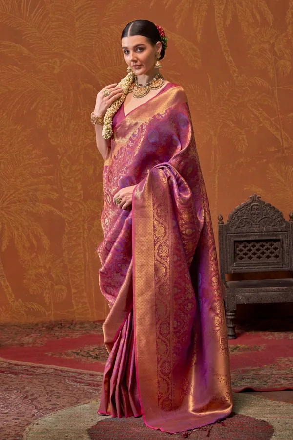 Purple_Premium_Silk_With_Blouse_Piece_For_Women_&_Girls