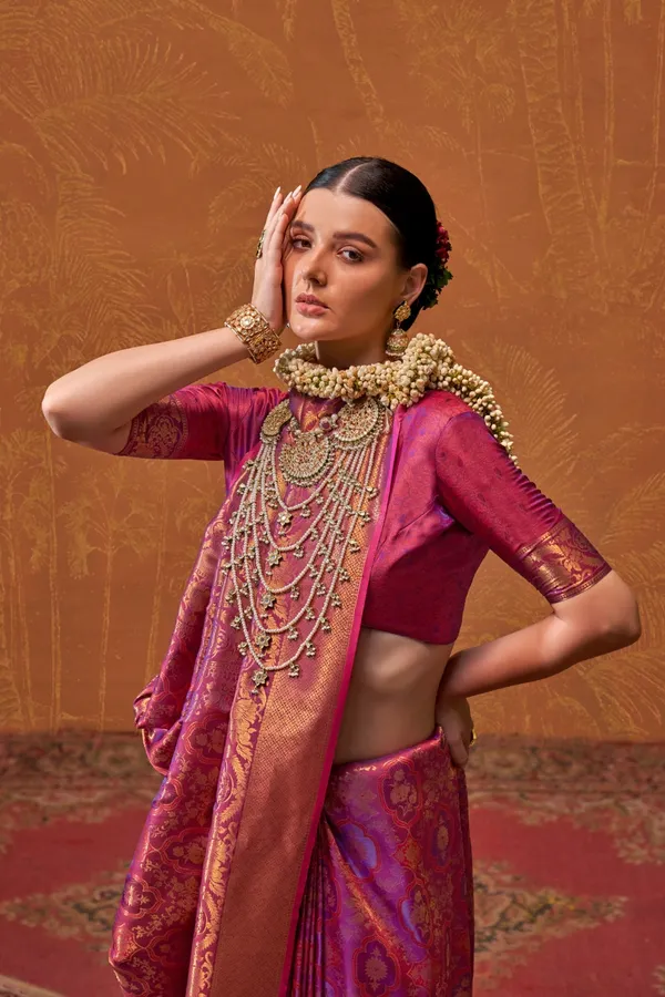 Purple_Premium_Silk_With_Blouse_Piece_For_Women_&_Girls