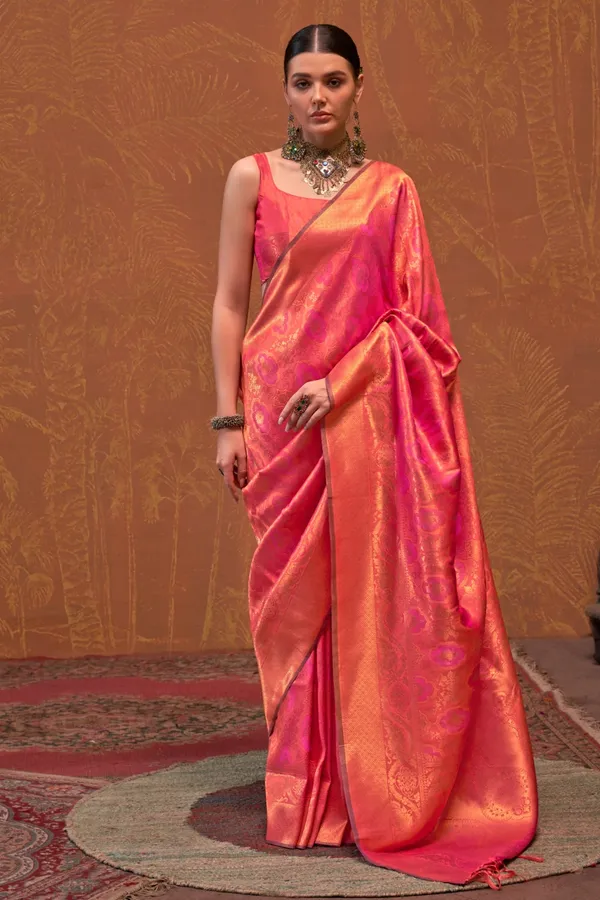 Orange_Premium_Silk_With_Blouse_Piece_For_Women_&_Girls