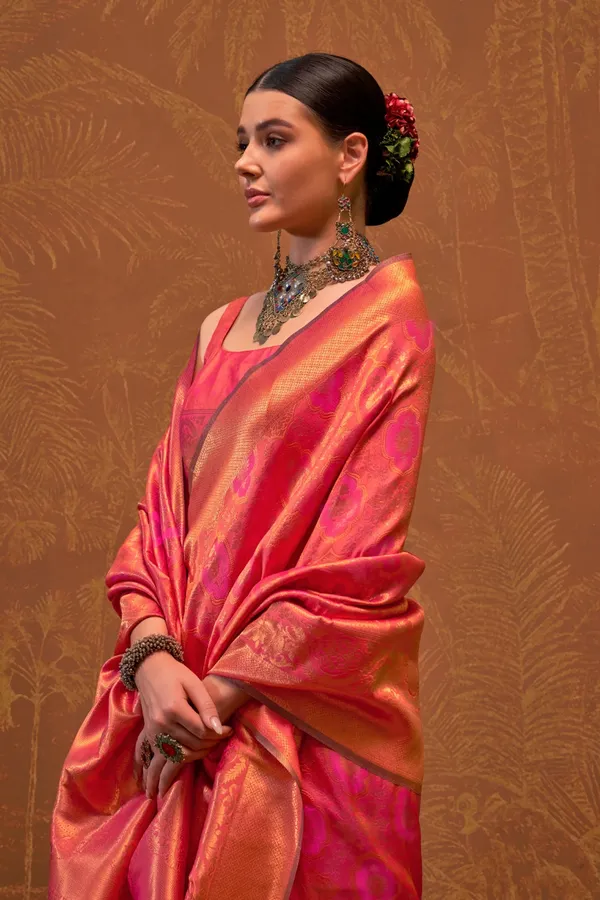 Orange_Premium_Silk_With_Blouse_Piece_For_Women_&_Girls