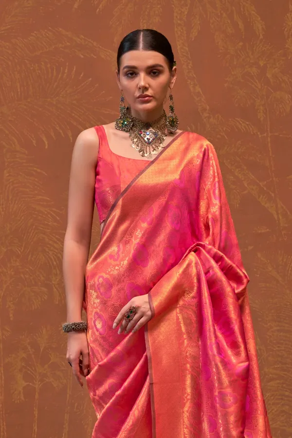 Orange_Premium_Silk_With_Blouse_Piece_For_Women_&_Girls