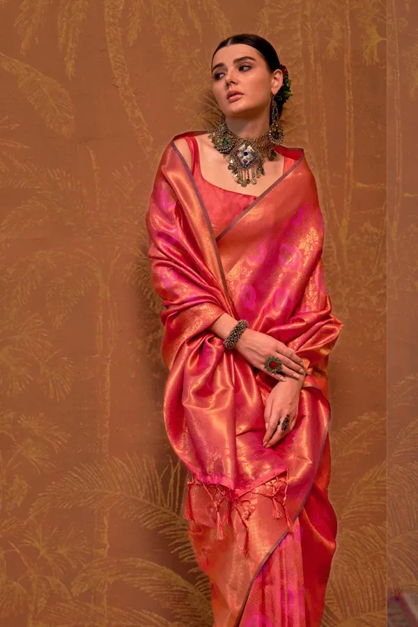 Orange_Premium_Silk_With_Blouse_Piece_For_Women_&_Girls