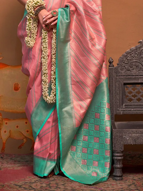 Peach_Premium_Silk_With_Blouse_Piece_For_Women_&_Girls