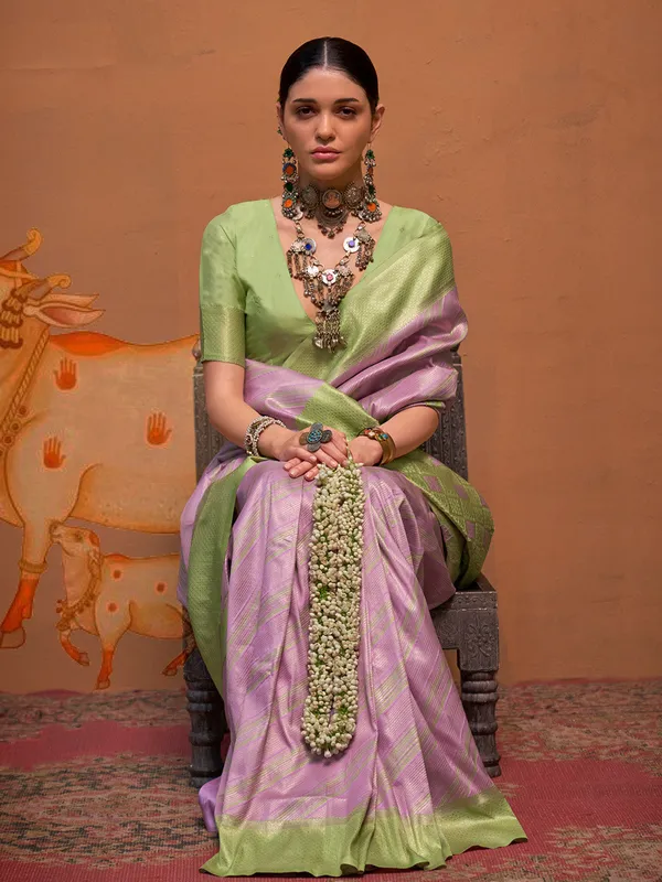 Lavender_Premium_Silk_With_Blouse_Piece_For_Women_&_Girls