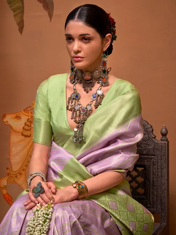 Lavender_Premium_Silk_With_Blouse_Piece_For_Women_&_Girls