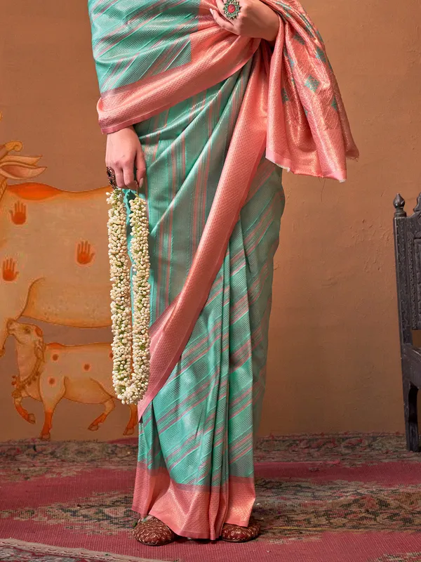 Sky_Blue_Premium_Silk_With_Blouse_Piece_For_Women_&_Girls