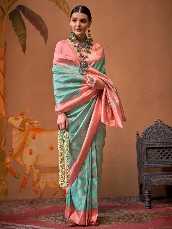 Sky_Blue_Premium_Silk_With_Blouse_Piece_For_Women_&_Girls