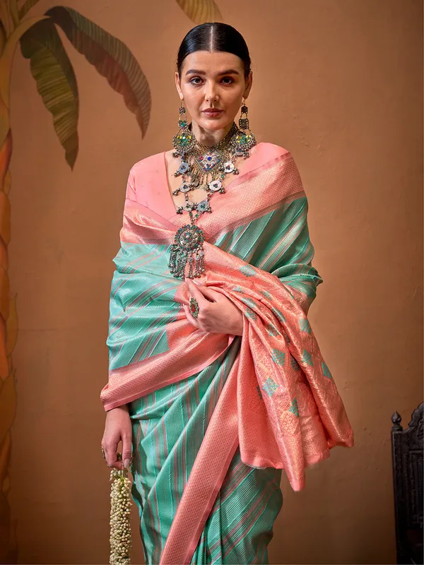 Sky_Blue_Premium_Silk_With_Blouse_Piece_For_Women_&_Girls