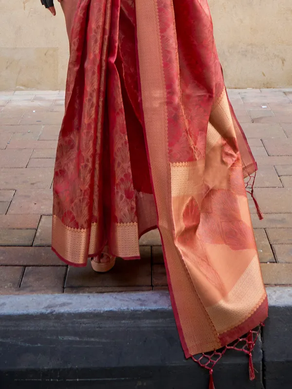Dark_Red_Premium_Organza_Saree_With_Blouse_Piece_For_Women_&_Girls