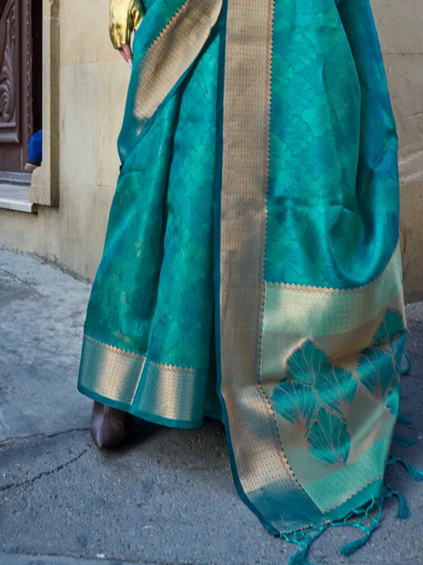 Sky_Blue_Premium_Organza_Saree_With_Blouse_Piece_For_Women_&_Girls