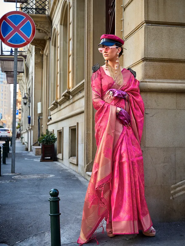 Cherry_Pink_Premium_Organza_Saree_With_Blouse_Piece_For_Women_&_Girls