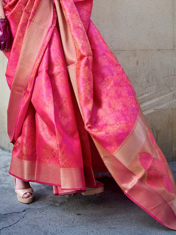 Cherry_Pink_Premium_Organza_Saree_With_Blouse_Piece_For_Women_&_Girls