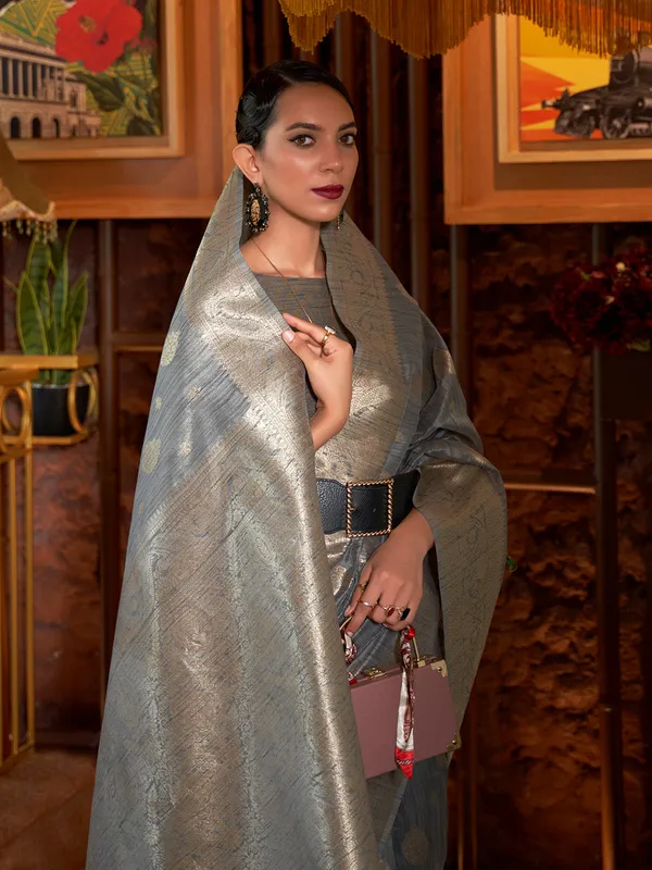 Light_Grey_Premium_Silk_With_Blouse_Piece_For_Women_&_Girls