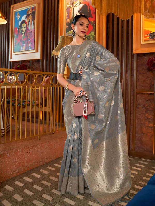 Light_Grey_Premium_Silk_With_Blouse_Piece_For_Women_&_Girls