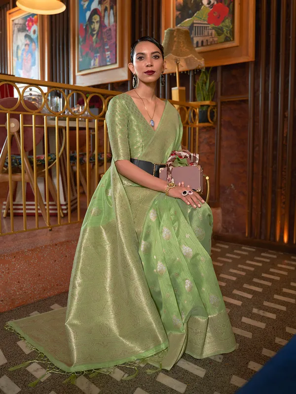 Lime_Green_Premium_Silk_With_Blouse_Piece_For_Women_&_Girls