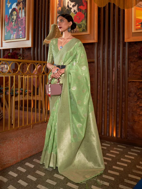 Lime_Green_Premium_Silk_With_Blouse_Piece_For_Women_&_Girls
