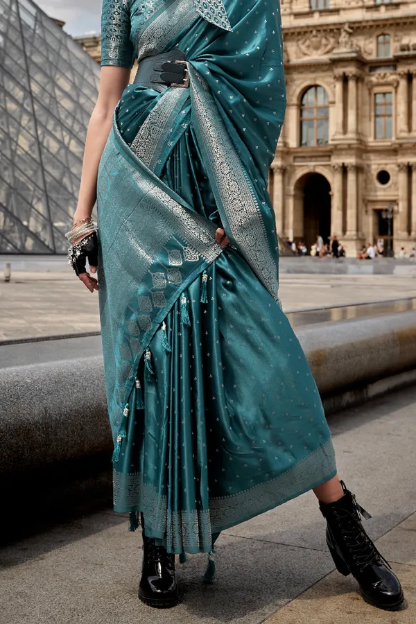 Green_Premium_Banarasi_Silk_With_Blouse_Piece_For_Women_&_Girls