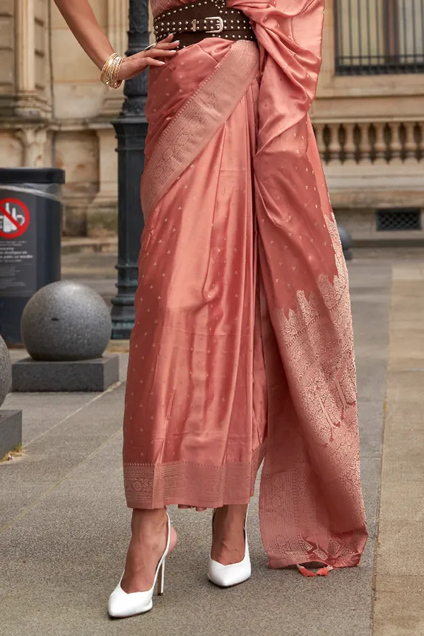 Peach_Premium_Banarasi_Silk_With_Blouse_Piece_For_Women_&_Girls