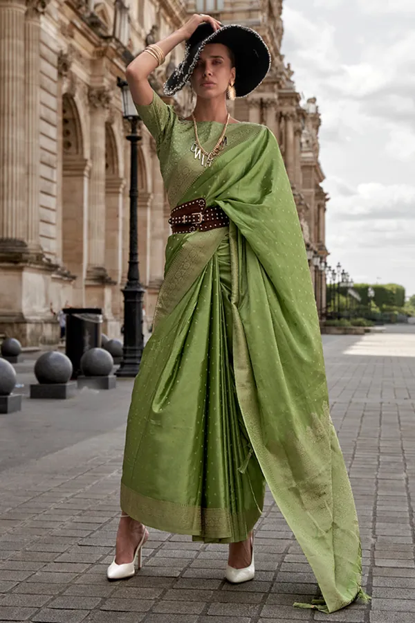 Green_Premium_Banarasi_Silk_With_Blouse_Piece_For_Women_&_Girls