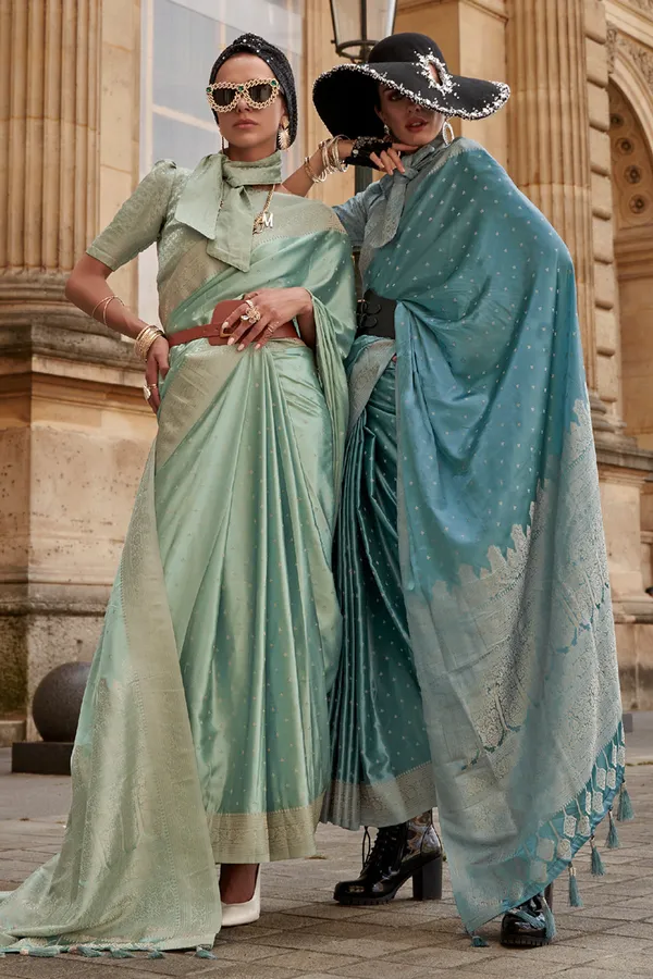 Sky_Blue_Premium_Banarasi_Silk_With_Blouse_Piece_For_Women_&_Girls