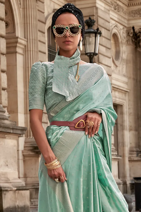 Sky_Blue_Premium_Banarasi_Silk_With_Blouse_Piece_For_Women_&_Girls