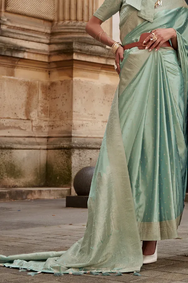 Sky_Blue_Premium_Banarasi_Silk_With_Blouse_Piece_For_Women_&_Girls