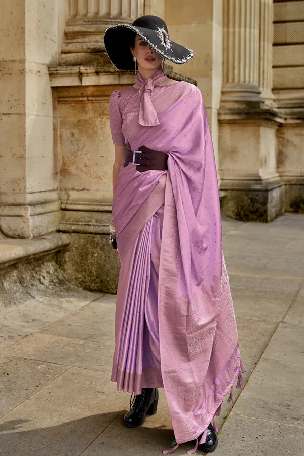 Pink_Premium_Banarasi_Silk_With_Blouse_Piece_For_Women_&_Girls