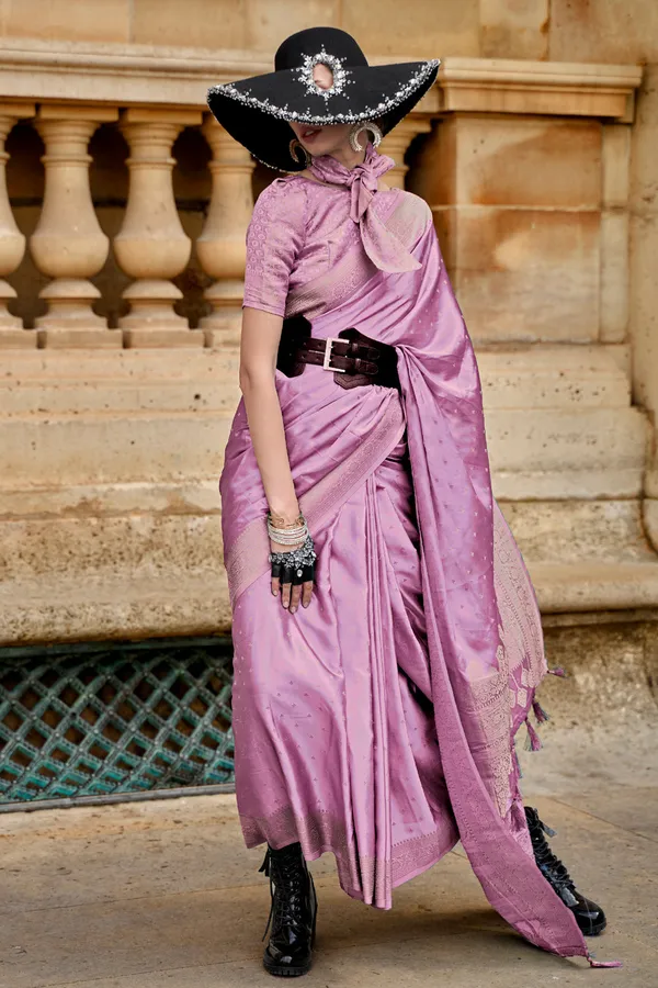 Pink_Premium_Banarasi_Silk_With_Blouse_Piece_For_Women_&_Girls