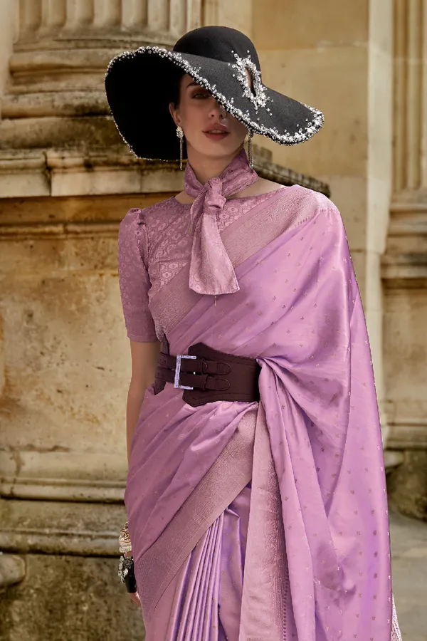 Pink_Premium_Banarasi_Silk_With_Blouse_Piece_For_Women_&_Girls