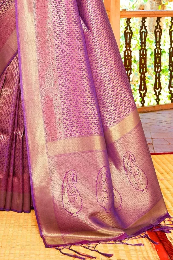 Mulberry_Purple_Premium_Kanjivaram_Saree_With_Blouse_Piece_For_Women_&_Girls