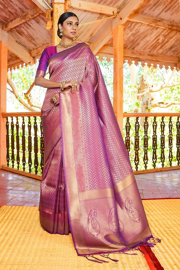 Mulberry_Purple_Premium_Kanjivaram_Saree_With_Blouse_Piece_For_Women_&_Girls