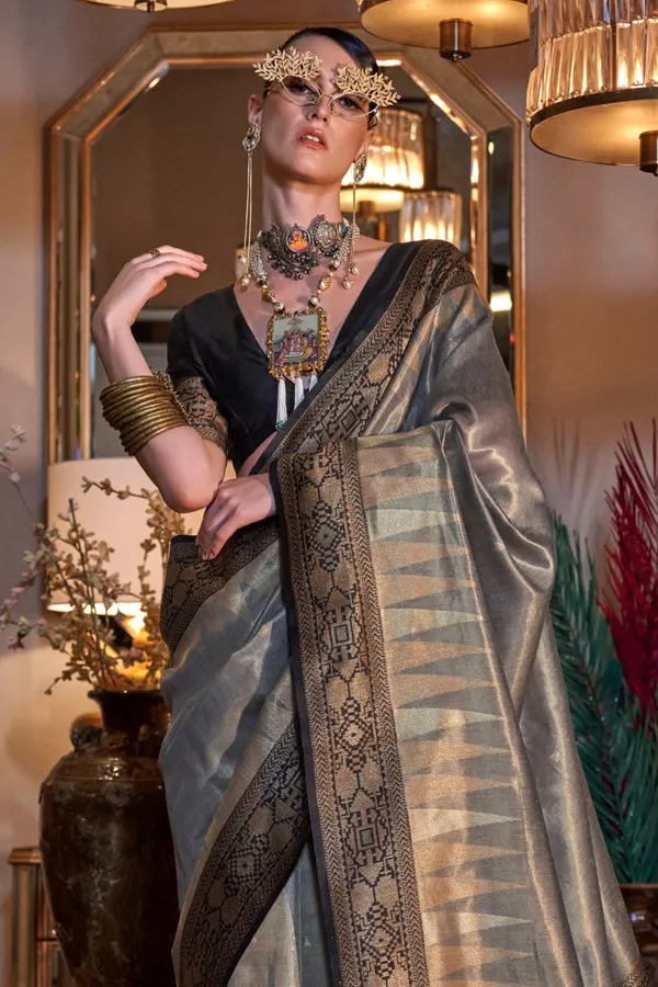 Grey_Premium_Zari_Tissue_Saree_With_Blouse_Piece_For_Women_&_Girls