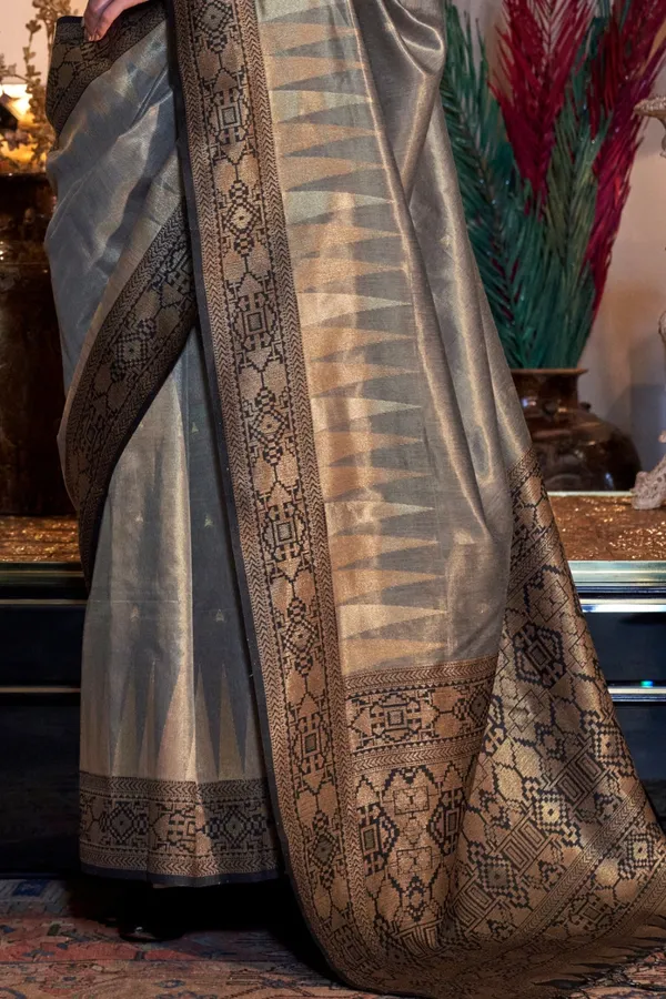Grey_Premium_Zari_Tissue_Saree_With_Blouse_Piece_For_Women_&_Girls