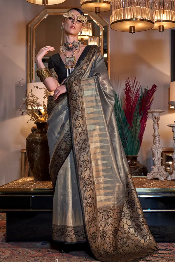 Grey_Premium_Zari_Tissue_Saree_With_Blouse_Piece_For_Women_&_Girls