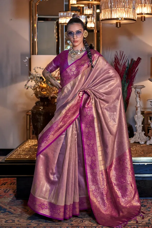 Pink_Premium_Zari_Tissue_Saree_With_Blouse_Piece_For_Women_&_Girls