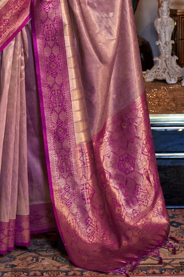 Pink_Premium_Zari_Tissue_Saree_With_Blouse_Piece_For_Women_&_Girls