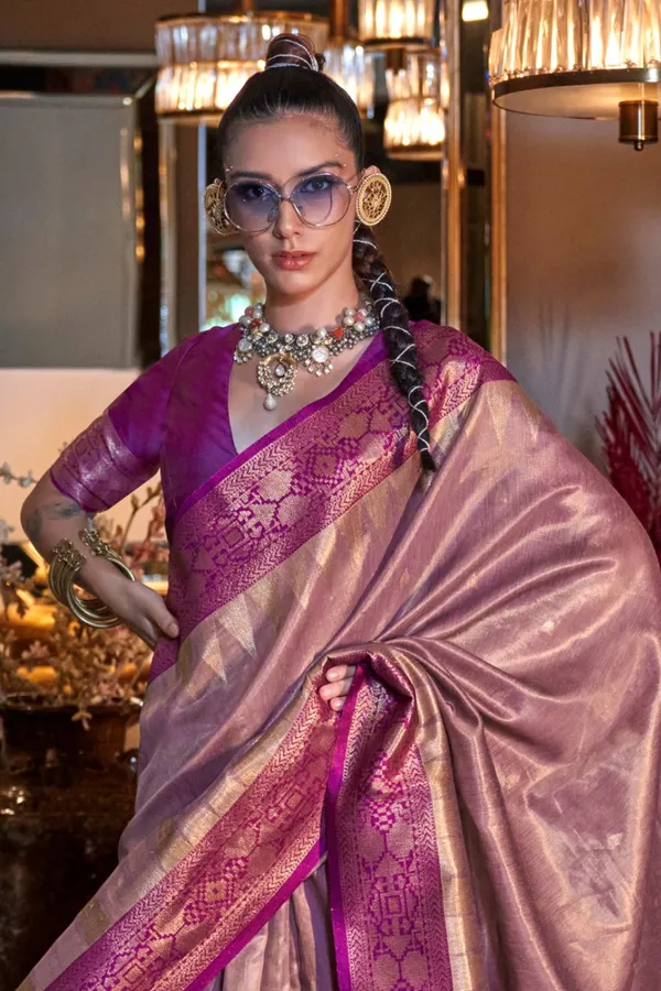 Pink_Premium_Zari_Tissue_Saree_With_Blouse_Piece_For_Women_&_Girls